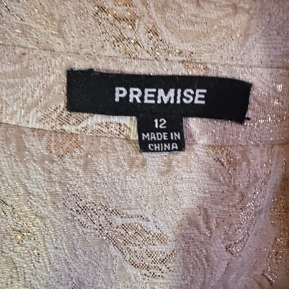 Beige & Gold Textured Blazer & Skirt Suit - Size 12 - Picture 9 of 16